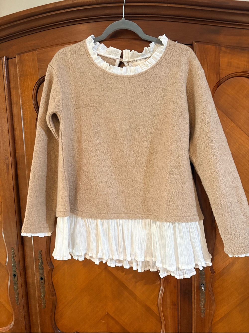 A'Reve Beige Boucle Knit Tunic sweater size small #1278